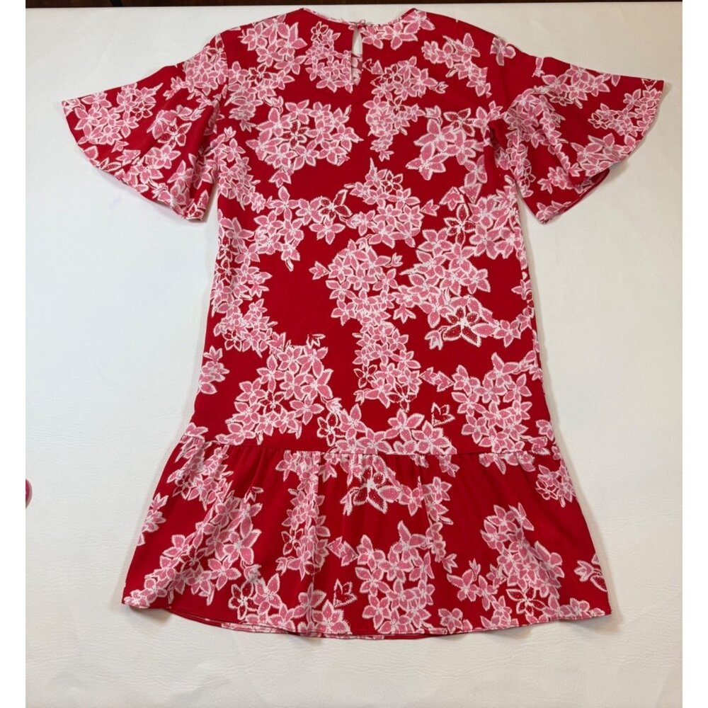 Diane Von Furstenberg Red Pink Floral Print Dress Small FLAW (bin ii89) - Picture 7 of 9